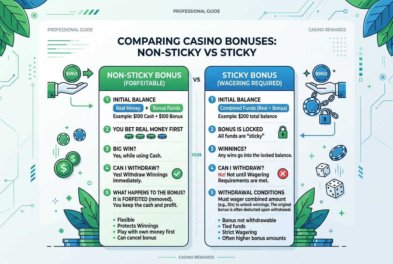 Infografika o bonusach Non-Sticky vs Sticky