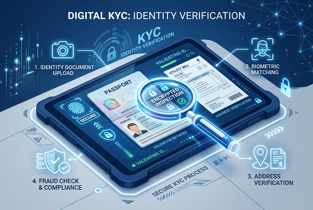Infografika procesu weryfikacji tożsamości KYC w kasynie online