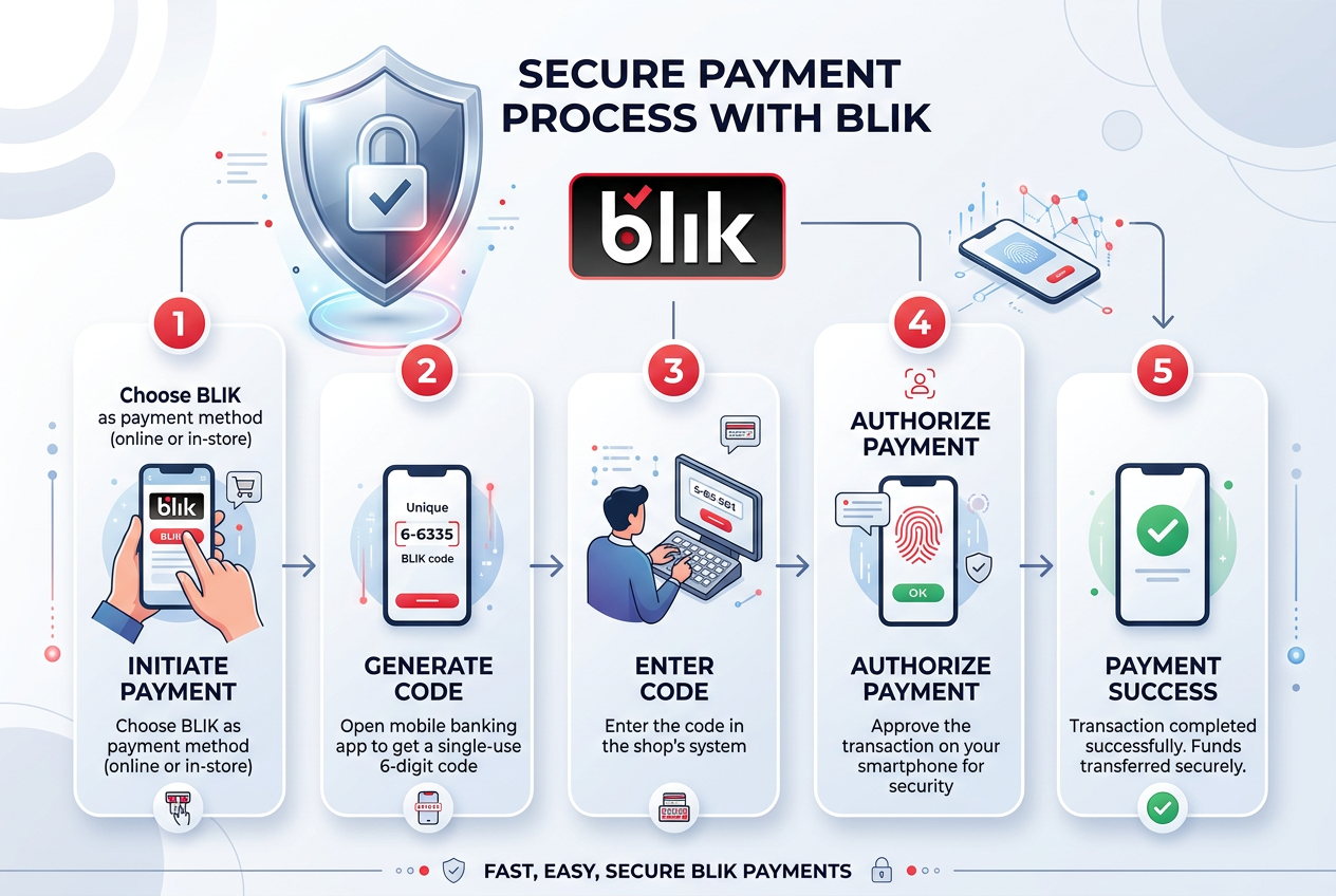 Infografika bezpiecznych płatności BLIK w polskim kasynie online
